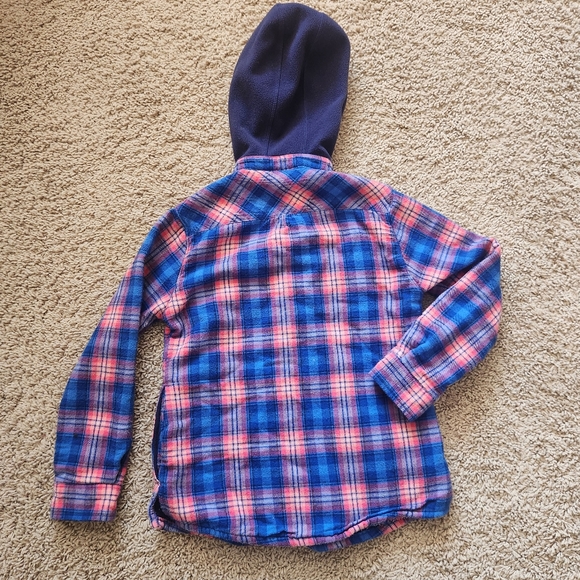 L.L. BEAN Women’s Hoodie Small Blue Pink Fleece Lined Plaid Work Barn Chore - Picture 3 of 12